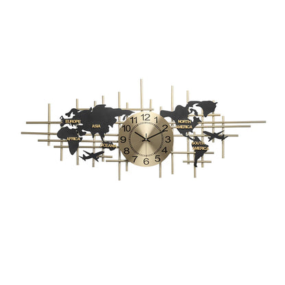 38" Modern Metal Large Map Wall Clock Decor Creative Silent Clocks Art for Living Room - 