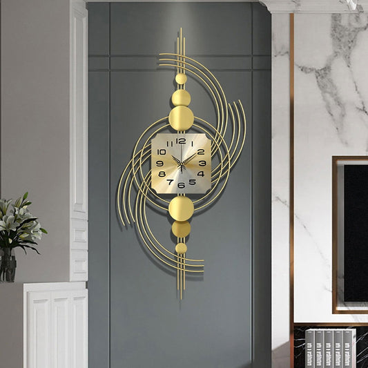39.4" 3D Modern Metal Oversized Wall Clock with Golden Geometric Frame for Living Room - 