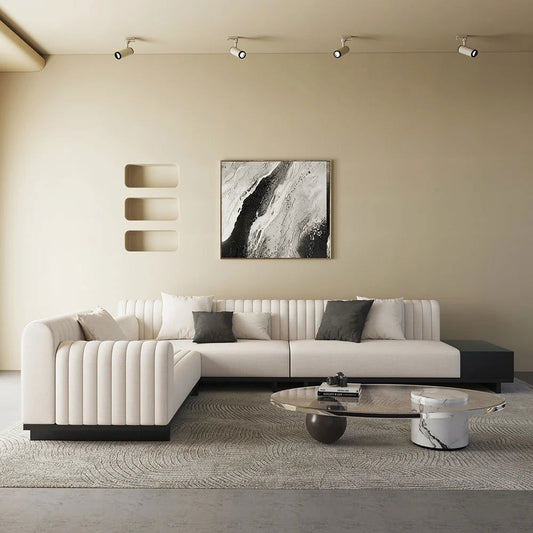 3980mm Modern White Corner L-Shaped Sectional Sofa Cotton & Linen with Side Open Storage - Homary