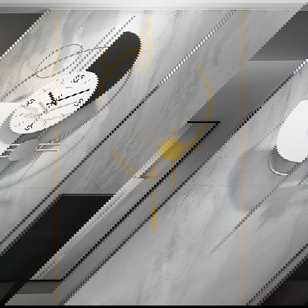 3D Mute Metal Wall Clock with Gold Pendulum Modern Round Decor Art Living Room Bedroom - Homary