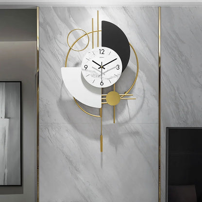 3D Mute Metal Wall Clock with Gold Pendulum Modern Round Decor Art Living Room Bedroom - Homary