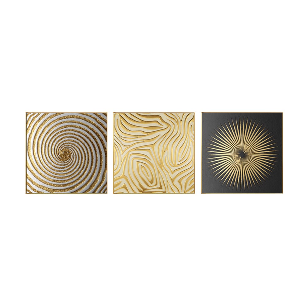 3 Pieces Glam Square Wall Decor Set Canvas Abstract Art with Frame in Gold & Black - 