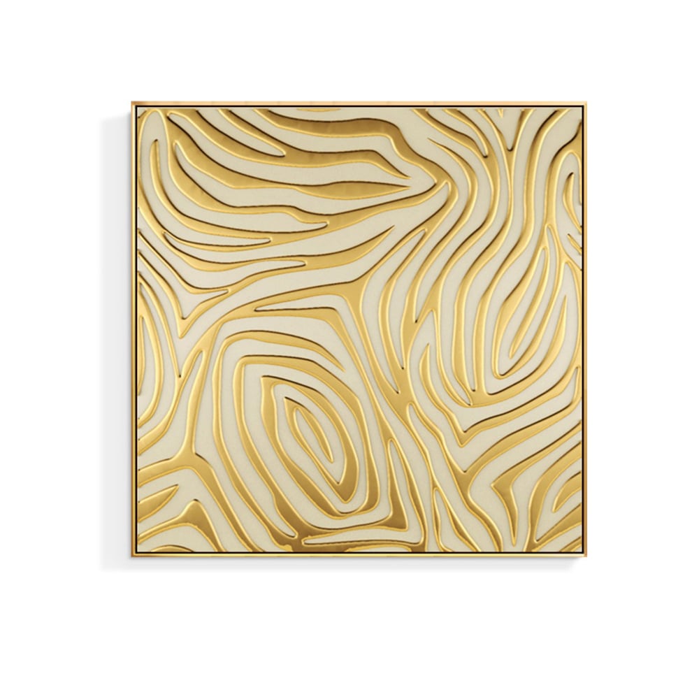 3 Pieces Glam Square Wall Decor Set Canvas Abstract Art with Frame in Gold & Black - 