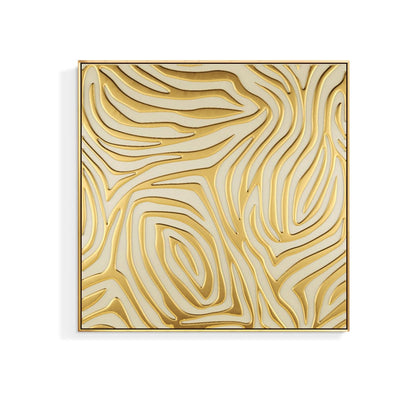 3 Pieces Glam Square Wall Decor Set Canvas Abstract Art with Frame in Gold & Black - 