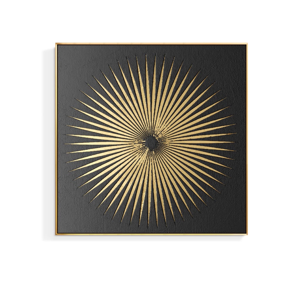 3 Pieces Glam Square Wall Decor Set Canvas Abstract Art with Frame in Gold & Black - 