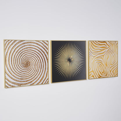 3 Pieces Glam Square Wall Decor Set Canvas Abstract Art with Frame in Gold & Black - 