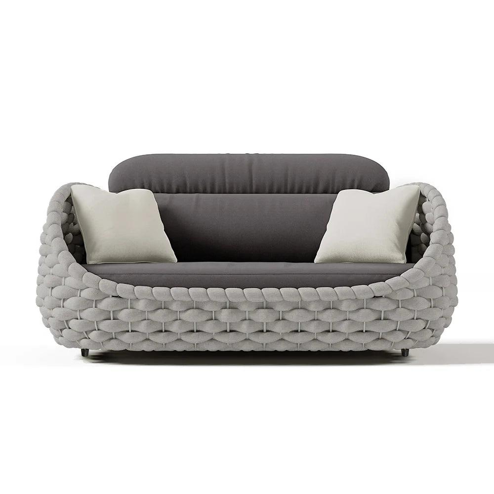 3 Seater Woven Outdoor Sofa Patio Couch in Gray Cushion & Pillow Included - 