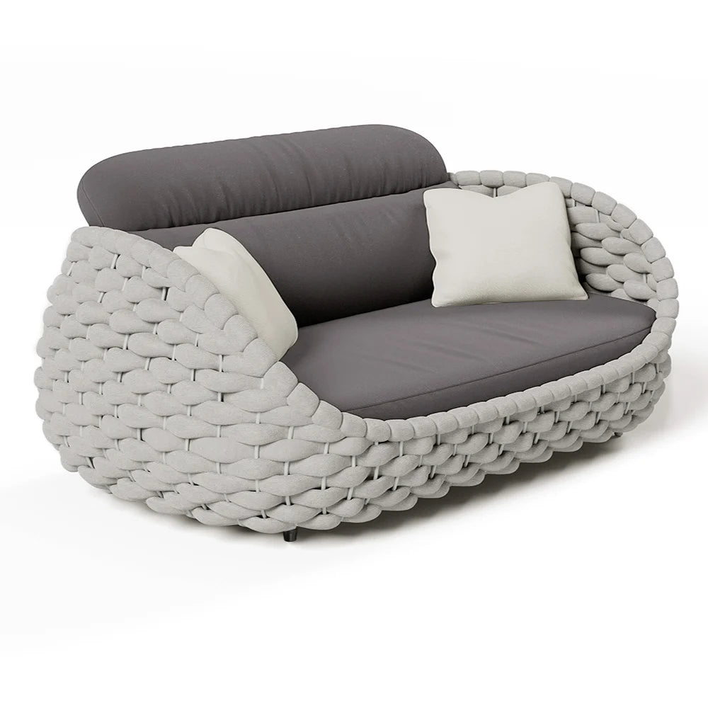 3 Seater Woven Outdoor Sofa Patio Couch in Gray Cushion & Pillow Included - 
