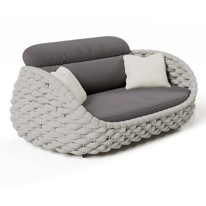 3 Seater Woven Outdoor Sofa Patio Couch in Gray Cushion & Pillow Included - 