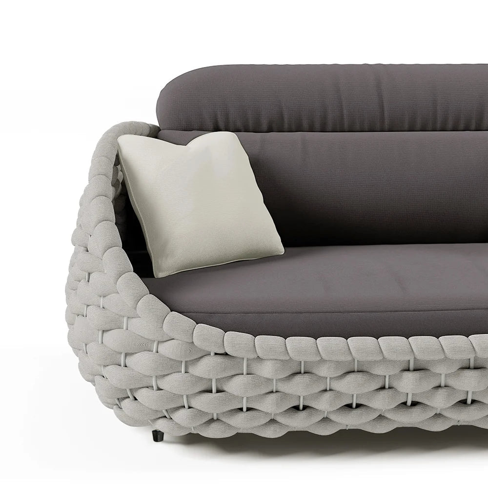 3 Seater Woven Outdoor Sofa Patio Couch in Gray Cushion & Pillow Included - 