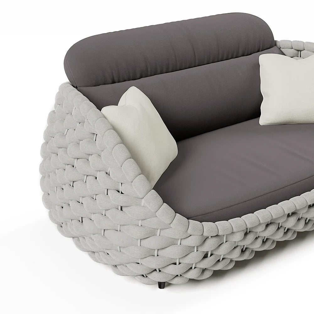3 Seater Woven Outdoor Sofa Patio Couch in Gray Cushion & Pillow Included - 