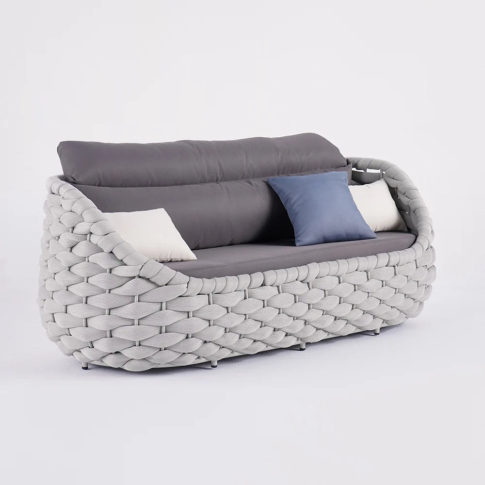 3 Seater Woven Outdoor Sofa Patio Couch in Gray Cushion & Pillow Included - 