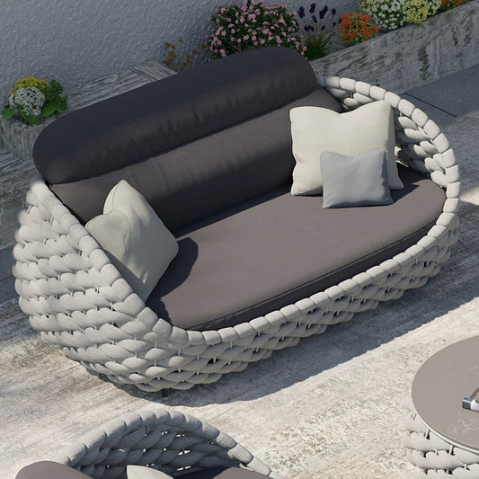 3 Seater Woven Outdoor Sofa Patio Couch in Gray Cushion & Pillow Included - Homary