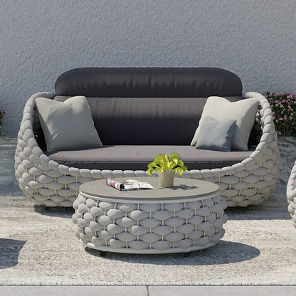3 Seater Woven Outdoor Sofa Patio Couch in Gray Cushion & Pillow Included - Homary