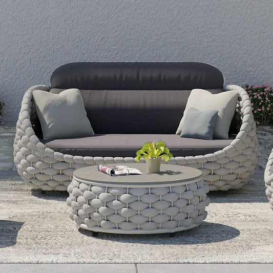 3 Seater Woven Outdoor Sofa Patio Couch in Gray Cushion & Pillow Included - Homary