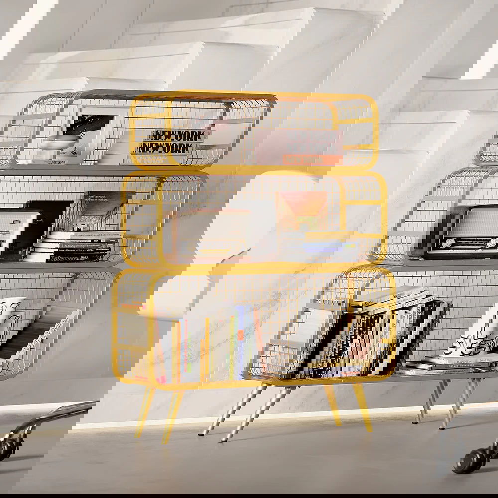 3 Tier Modern Gold Mesh Standing Etagere Bookshelf - 