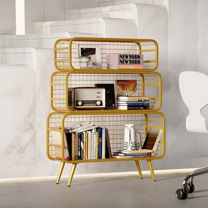 3 Tier Modern Gold Mesh Standing Etagere Bookshelf - 