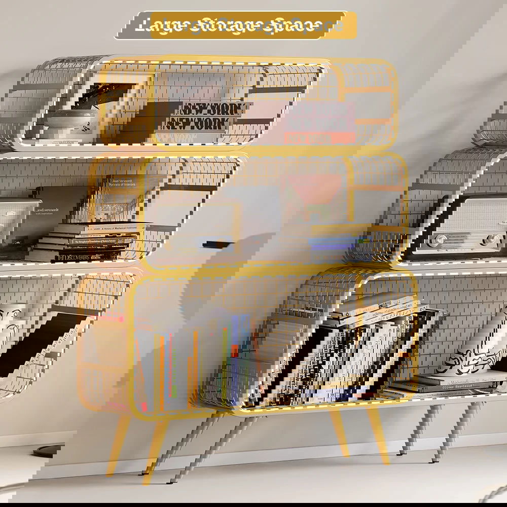 3 Tier Modern Gold Mesh Standing Etagere Bookshelf - 