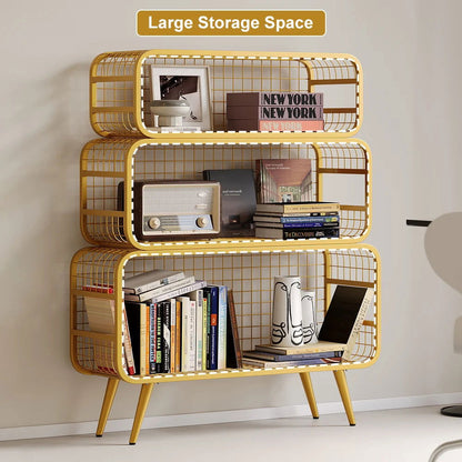 3 Tier Modern Gold Mesh Standing Etagere Bookshelf - 