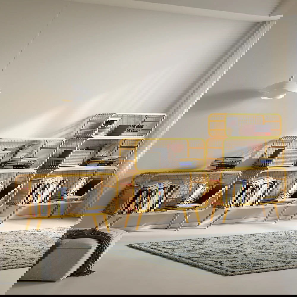 3 Tier Modern Gold Mesh Standing Etagere Bookshelf - 