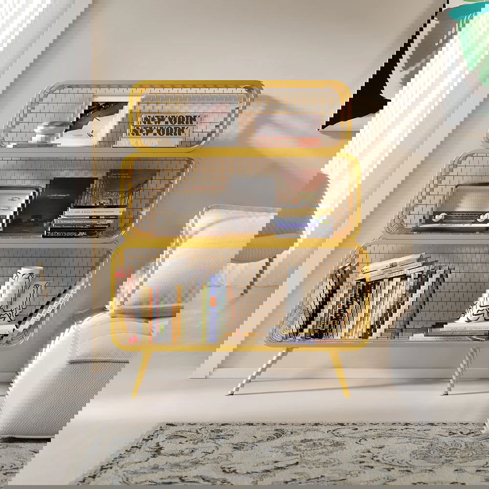 3 Tier Modern Gold Mesh Standing Etagere Bookshelf - 