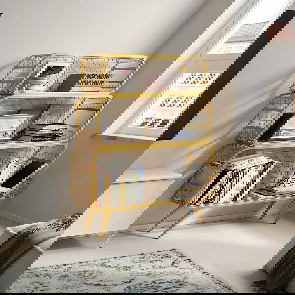 3 Tier Modern Gold Mesh Standing Etagere Bookshelf - 