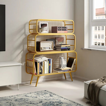 3 Tier Modern Gold Mesh Standing Etagere Bookshelf - 