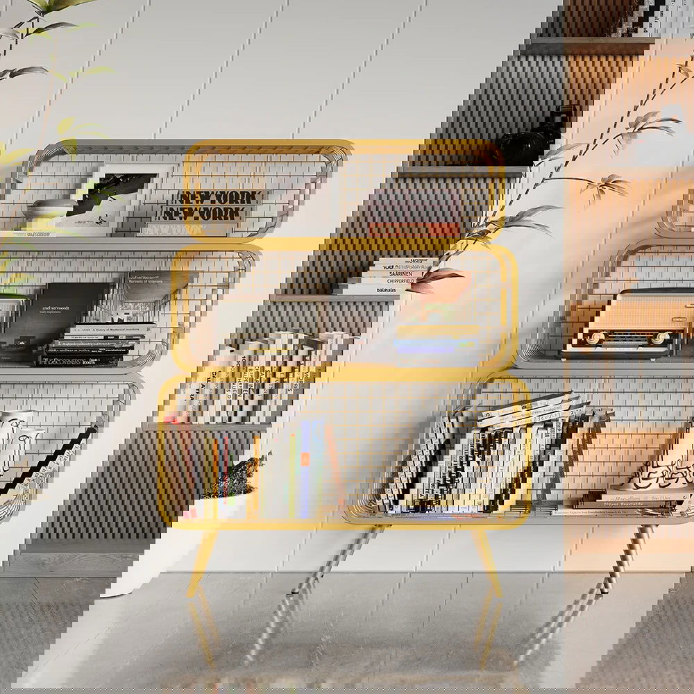 3 Tier Modern Gold Mesh Standing Etagere Bookshelf - Homary