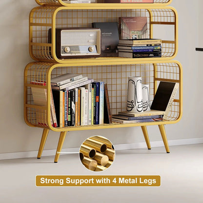 3 Tier Modern Gold Mesh Standing Etagere Bookshelf - Homary