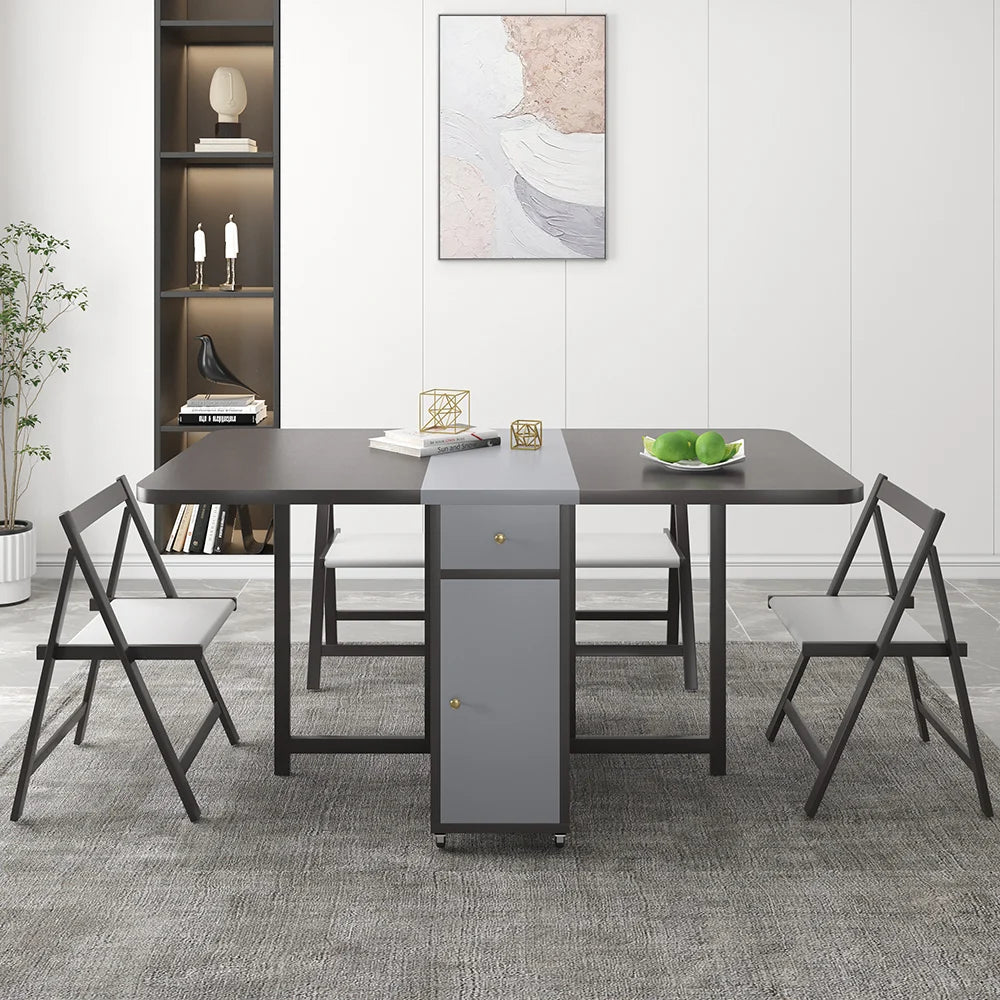 Ultic 1500mm Modern Grey Rectangle Folding Wood Dining Table Set with Chair 5 Pieces