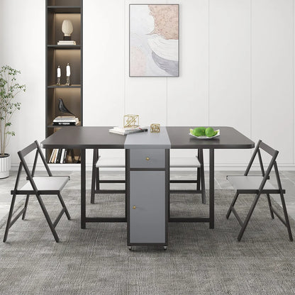 Ultic 1500mm Modern Grey Rectangle Folding Wood Dining Table Set with Chair 5 Pieces