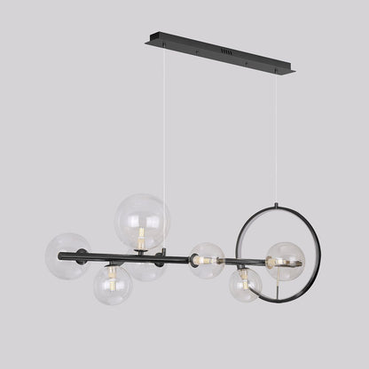 Modern Minimalist 7-Light Glass Globe Shade Kitchen Island Light in Black