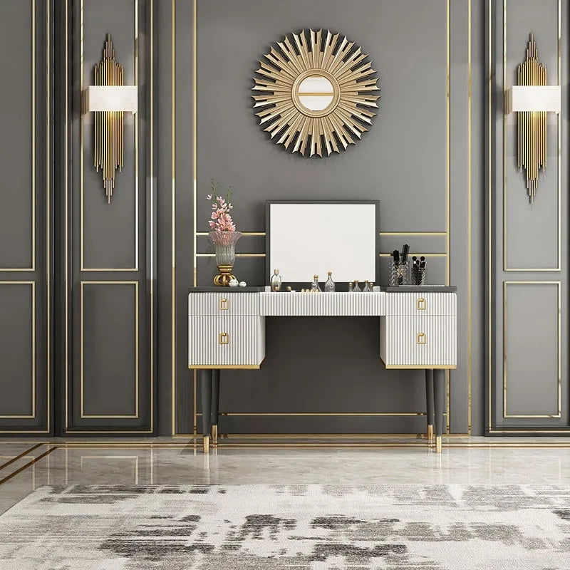 4-Drawer Makeup Vanity Table with Flip Top Mirror White & Grey - 