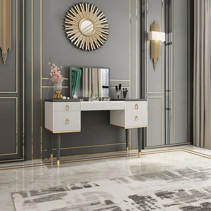 4-Drawer Makeup Vanity Table with Flip Top Mirror White & Grey - 