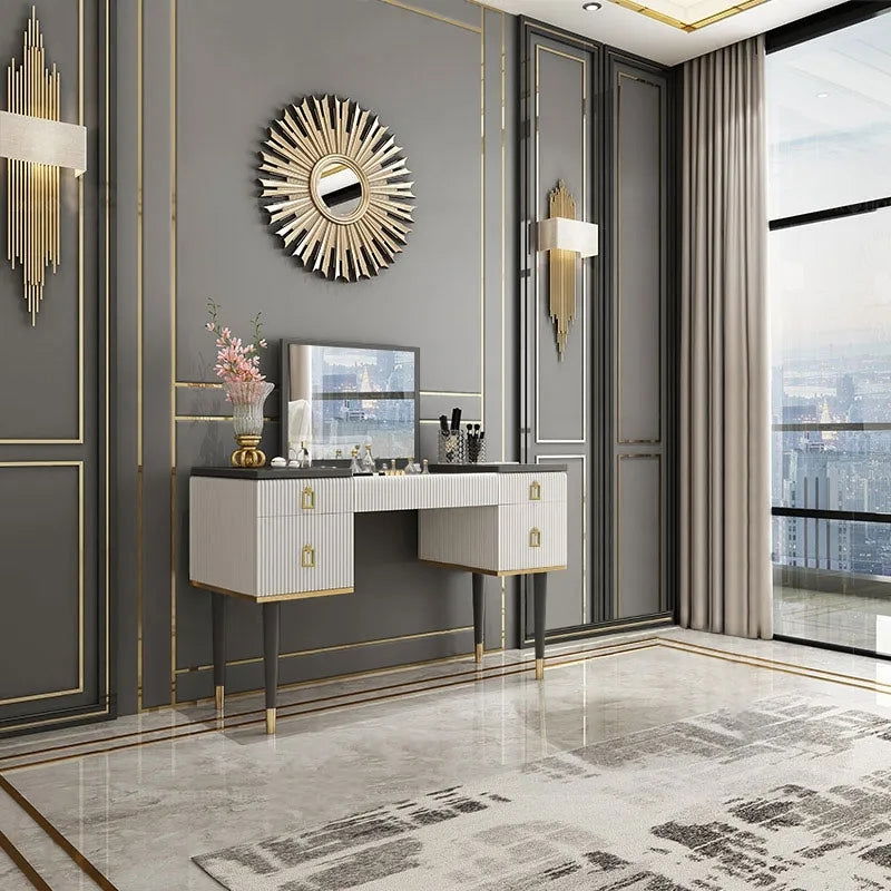 4-Drawer Makeup Vanity Table with Flip Top Mirror White & Grey - 