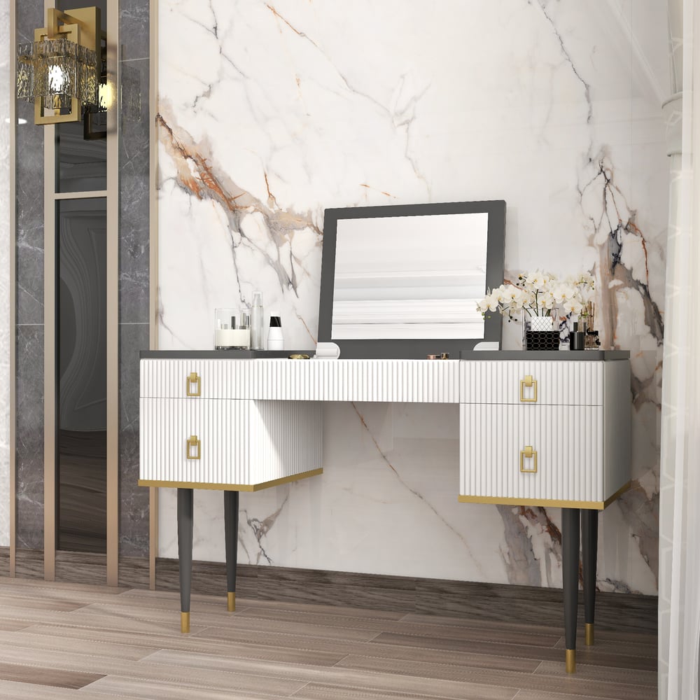4-Drawer Makeup Vanity Table with Flip Top Mirror White & Grey - 