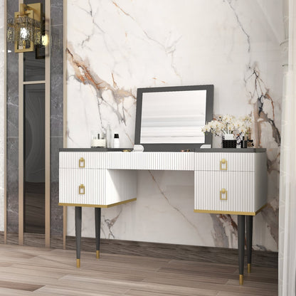 4-Drawer Makeup Vanity Table with Flip Top Mirror White & Grey - 