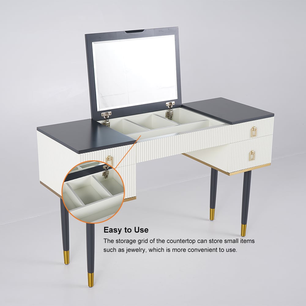 4-Drawer Makeup Vanity Table with Flip Top Mirror White & Grey - 