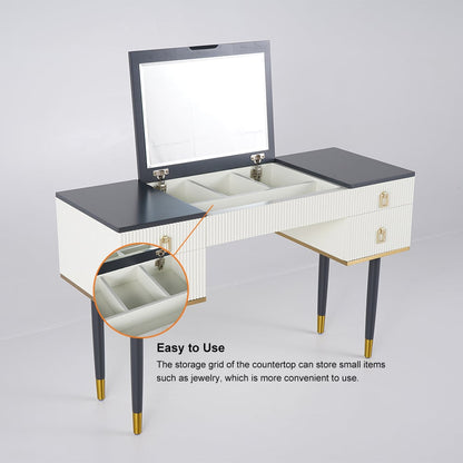 4-Drawer Makeup Vanity Table with Flip Top Mirror White & Grey - 