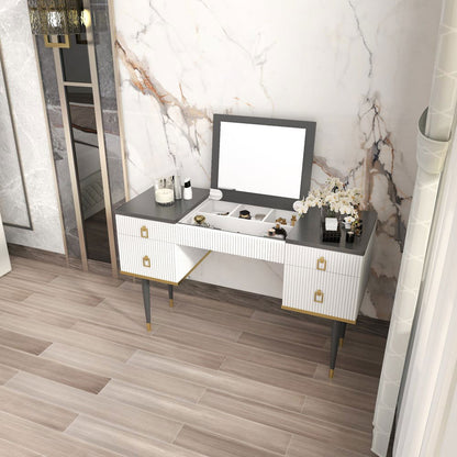 4-Drawer Makeup Vanity Table with Flip Top Mirror White & Grey - 