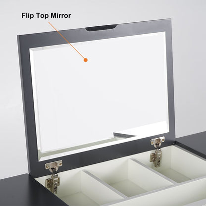 4-Drawer Makeup Vanity Table with Flip Top Mirror White & Grey - 