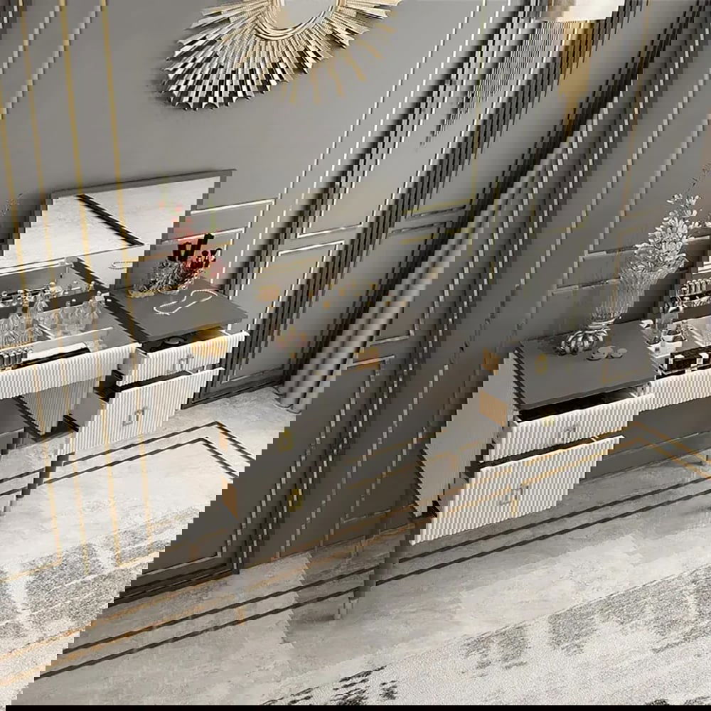 4-Drawer Makeup Vanity Table with Flip Top Mirror White & Grey - Homary