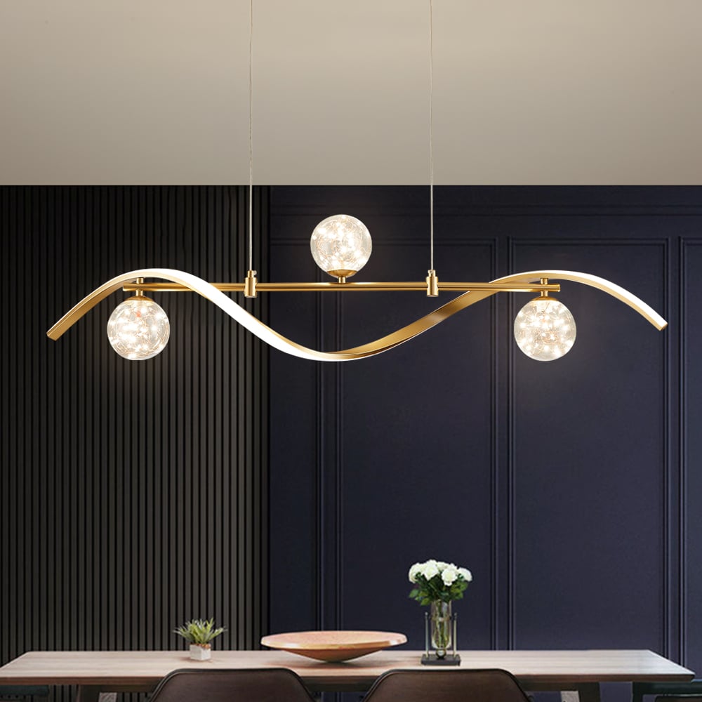 4-Light LED Linear Kitchen Island Lighting in Gold with Glass Globe Shade Dimmable - 