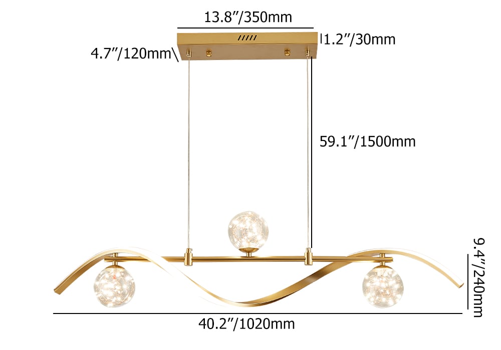 4-Light LED Linear Kitchen Island Lighting in Gold with Glass Globe Shade Dimmable - 