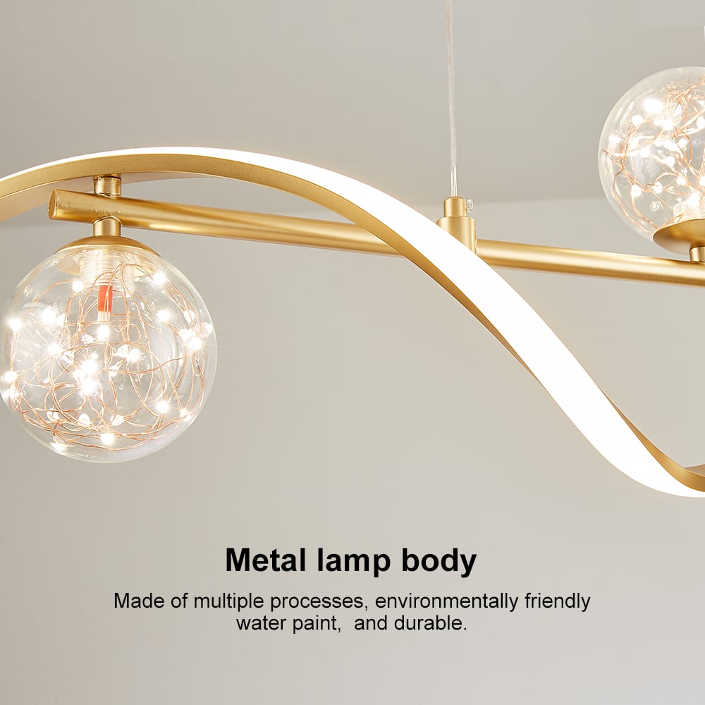 4-Light LED Linear Kitchen Island Lighting in Gold with Glass Globe Shade Dimmable - 