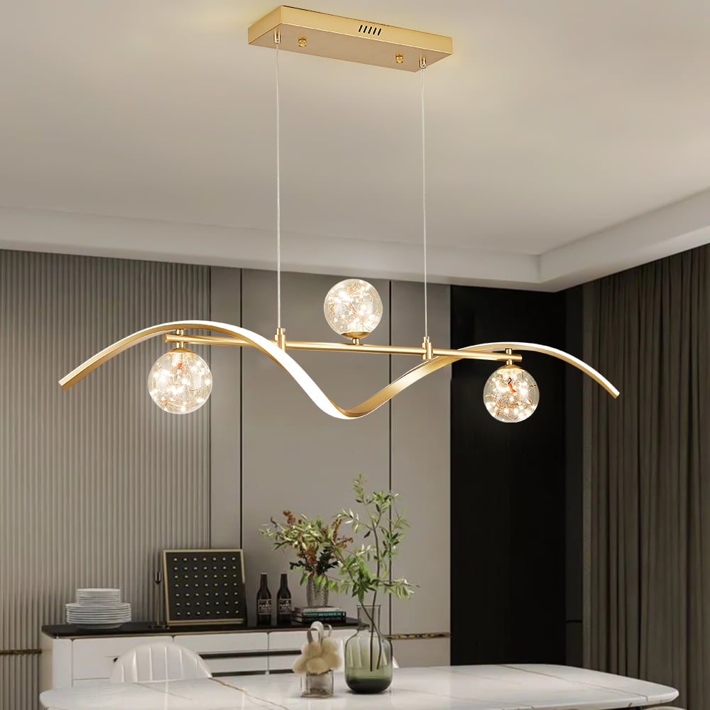 4-Light LED Linear Kitchen Island Lighting in Gold with Glass Globe Shade Dimmable - 