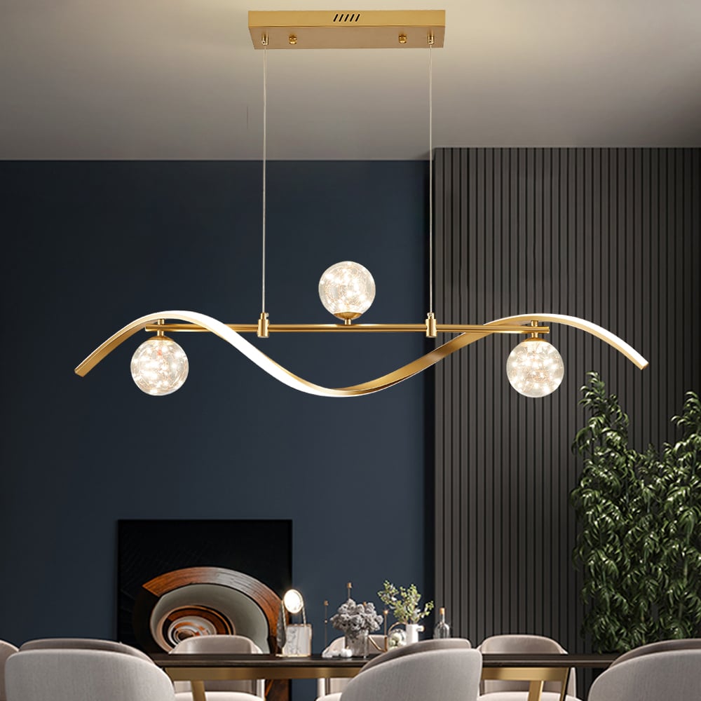 4-Light LED Linear Kitchen Island Lighting in Gold with Glass Globe Shade Dimmable - Homary