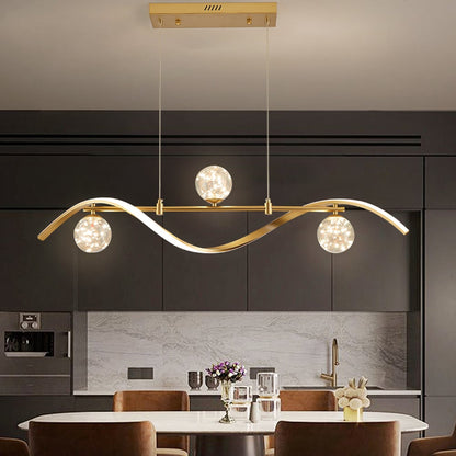 4-Light LED Linear Kitchen Island Lighting in Gold with Glass Globe Shade Dimmable - Homary