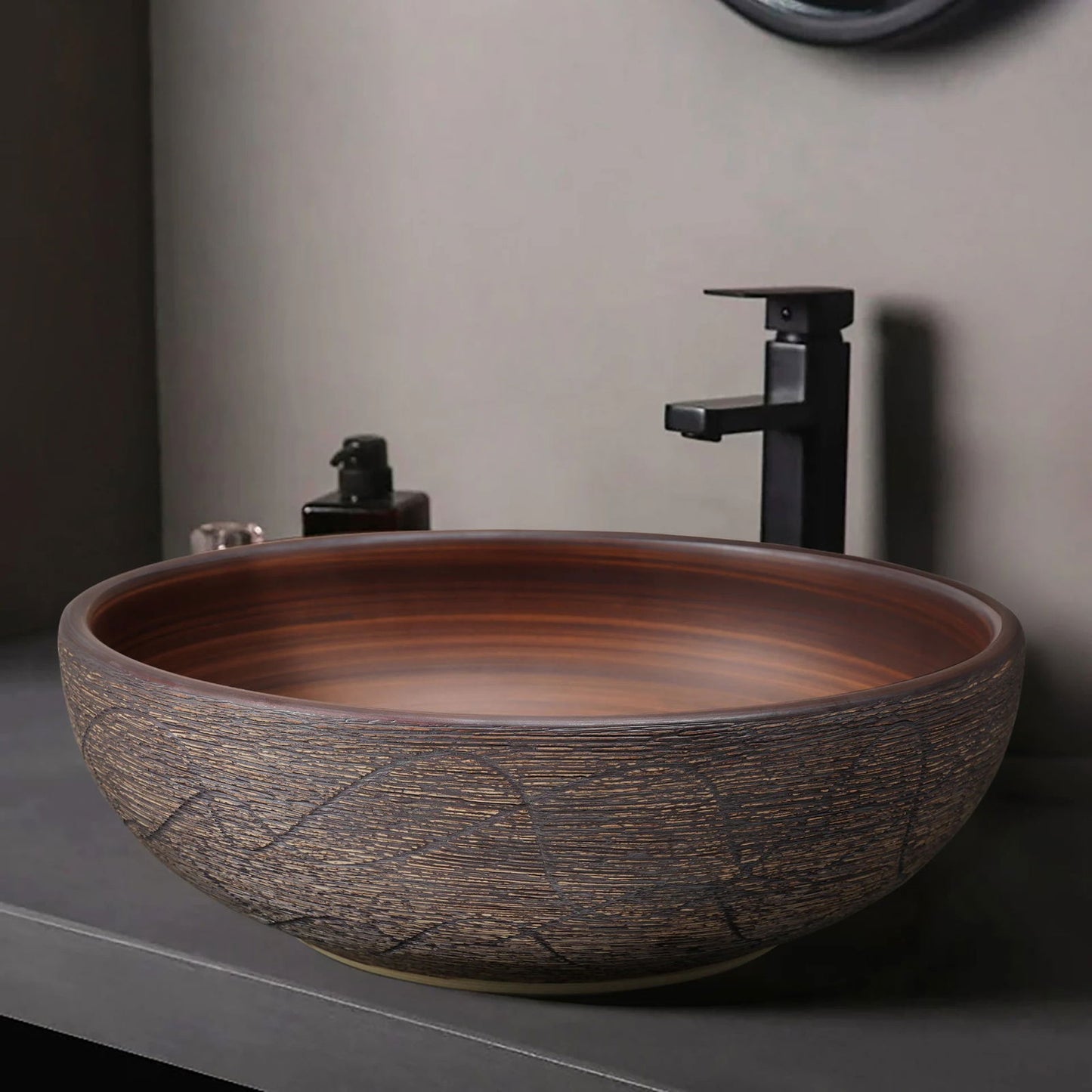 400mm Ceramic Round Bathroom Countertop Basin Retro Washbasin - 