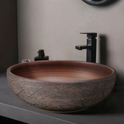 400mm Ceramic Round Bathroom Countertop Basin Retro Washbasin - 